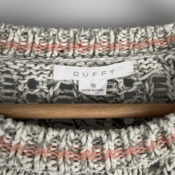 Duffy Women’s Small Open Stitch Cotton Sweater – Marled Gray/Coral - Picture 2 of 6